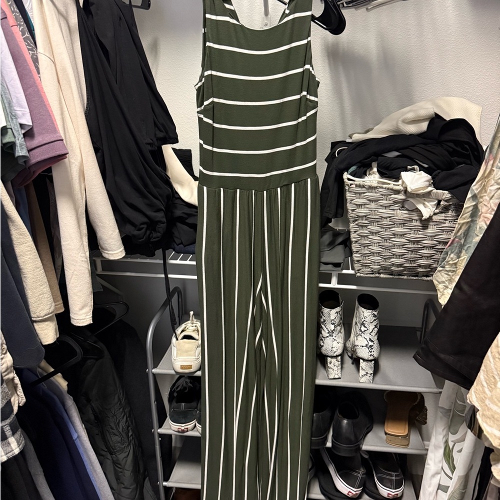 Olive Striped Jumpsuit